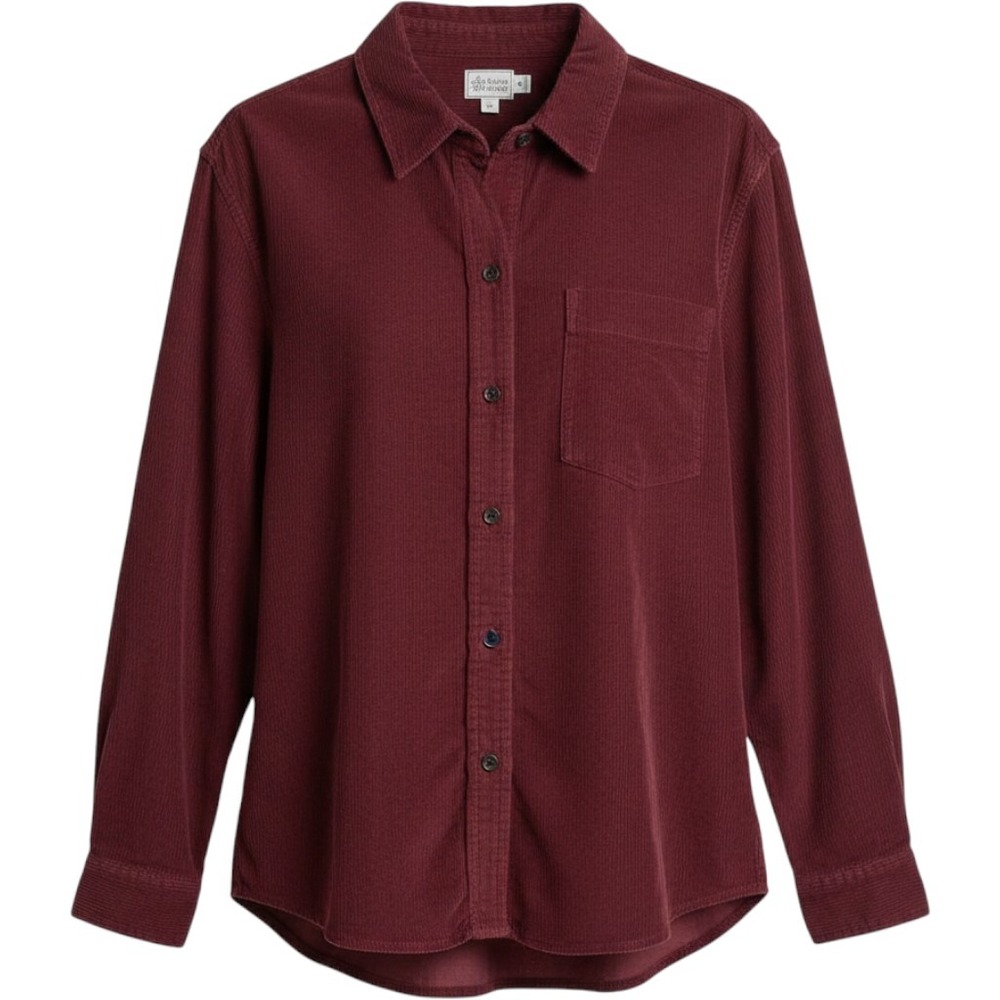 Alpine Design Mens Corduroy Long Sleeve Button Down Shirt Maroon Burgundy Medium